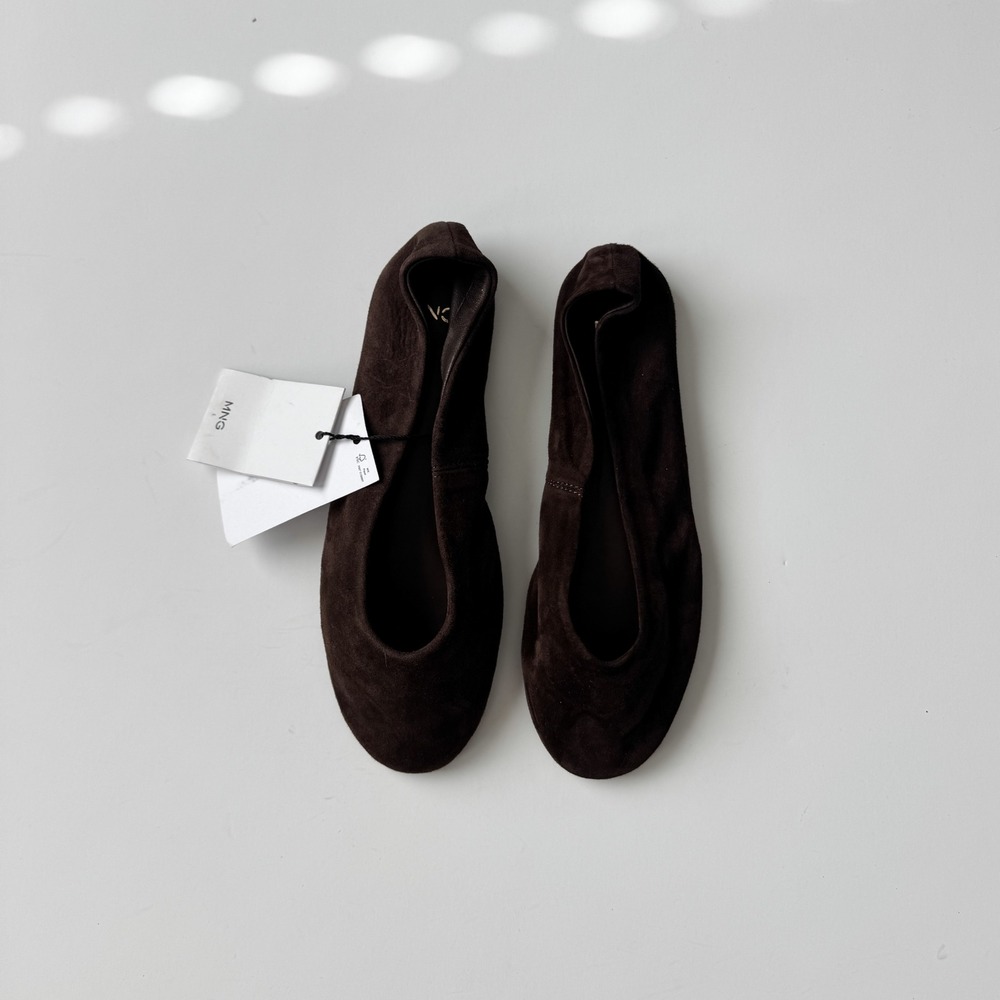 MNG Brown Suede Ballet Flats Leather Minimalist Slip On Shoes Size 35/5 NWT - Picture 2 of 7